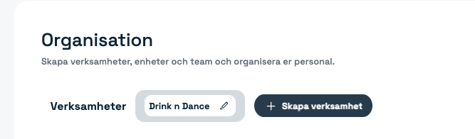 Knappen + Skapa verksamhet högst upp i organisationsvyn i Simflexity